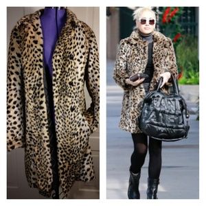 Leopard print faux fur coat